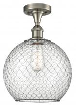 Innovations Lighting 516-1C-SN-G122-10CBK-LED - Farmhouse Chicken Wire - 1 Light - 10 inch - Brushed Satin Nickel - Semi-Flush Mount