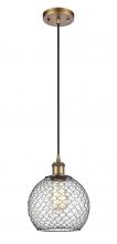 Innovations Lighting 516-1P-BB-G122-8CBK-LED - Farmhouse Chicken Wire - 1 Light - 8 inch - Brushed Brass - Cord hung - Mini Pendant