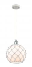 Innovations Lighting 516-1P-WPC-G121-10RW-LED - Farmhouse Rope - 1 Light - 10 inch - White Polished Chrome - Cord hung - Mini Pendant