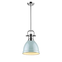 Golden 3604-S CH-SF - Duncan Small Pendant with Rod in Chrome with a Seafoam Shade